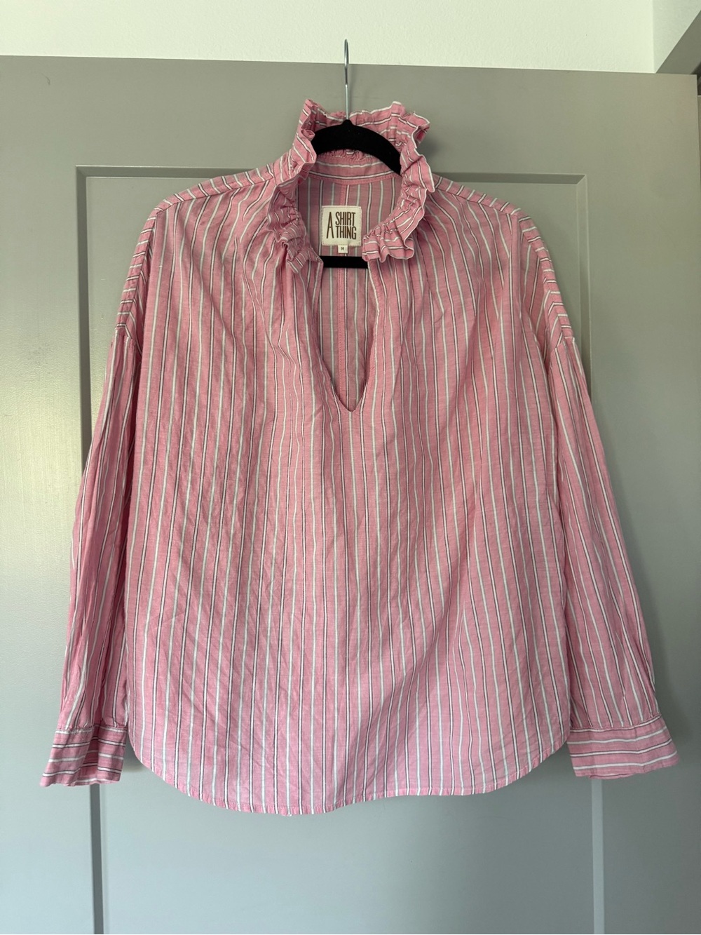 A Shirt Thing Penelope Popover 100% Cotton Stripe Size Medium